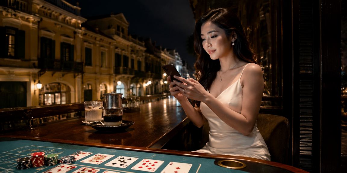 Người dùng Hà Nội đọc ưu đãi baccarat trong quán cà phê